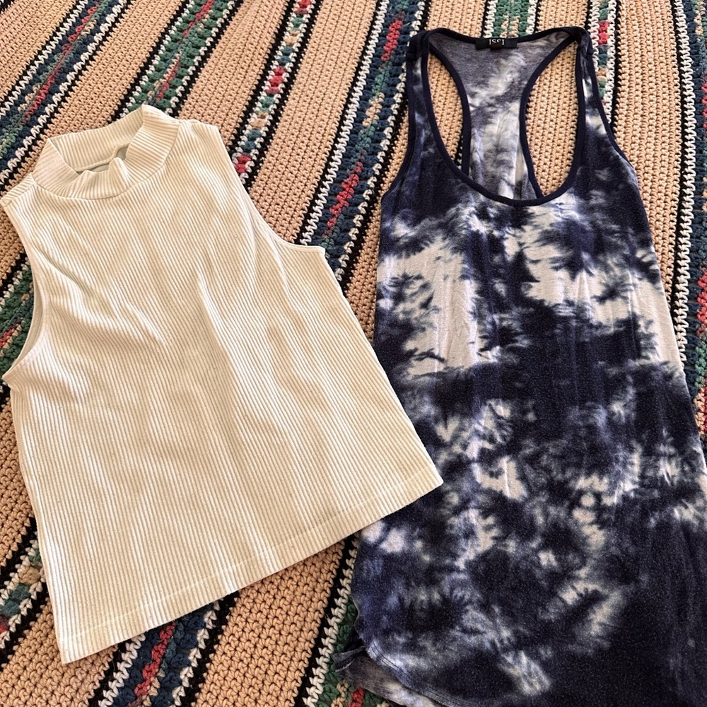 Bundle- Ribbed White Top and Tie-Dye Blue Tank